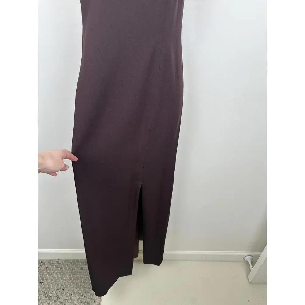 Vintage 90s Karen Laurence Brown Maxi Minimalist Gown SIZE M - Picture 5 of 6